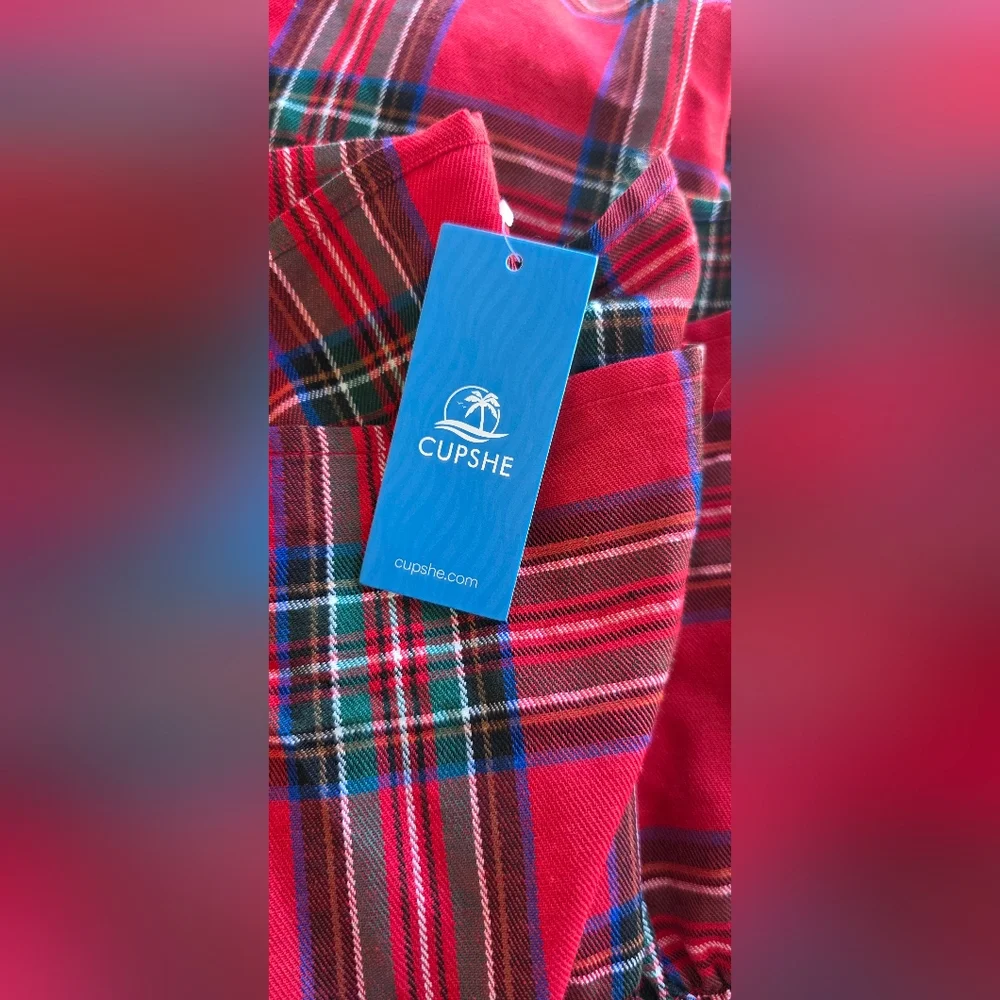 NWT Cupshe Red Plaid Dress - Open back With A Bowtie Neck - Picture 11 of 12